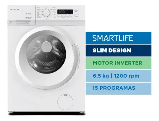 Lavarropas SmartLife 6,5 kg Inverter Blanco Carga Frontal 1200RPM (SL-WM2610651200W)