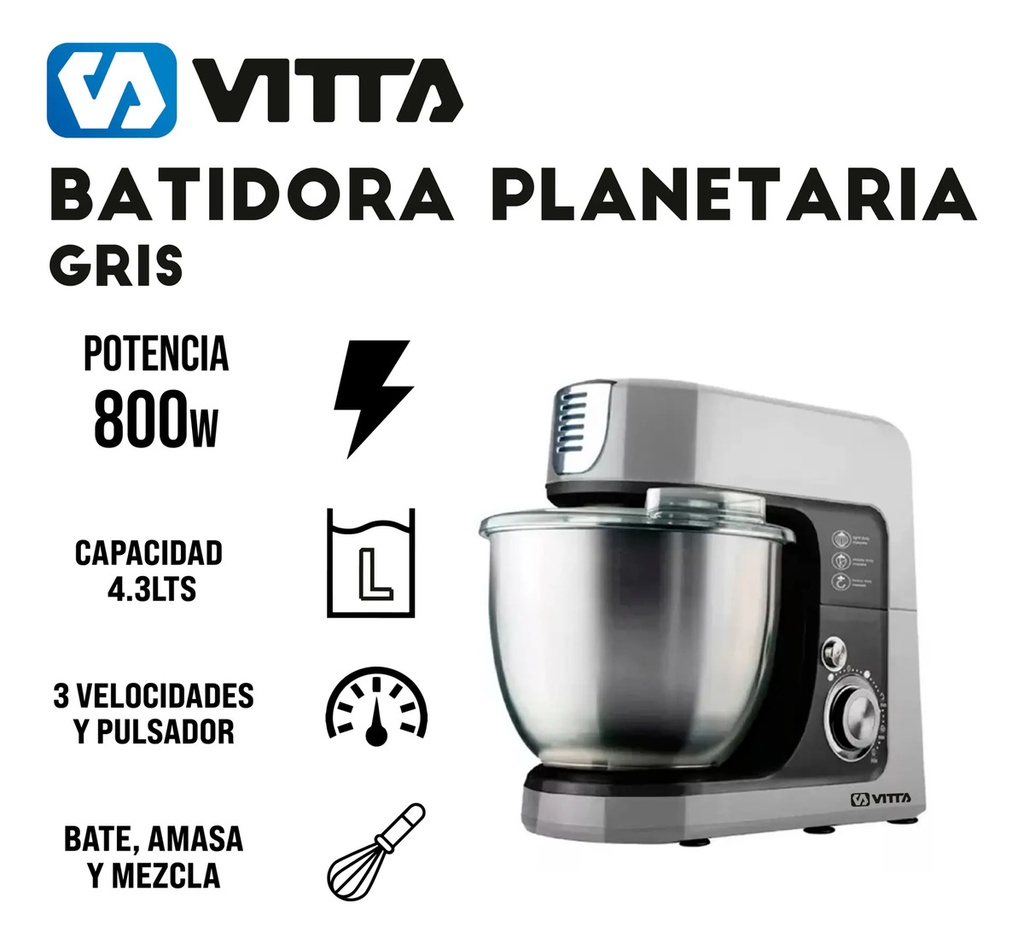 Batidora Planetaria Amasadora De Pie 800w 4,3 Lts - Vitta