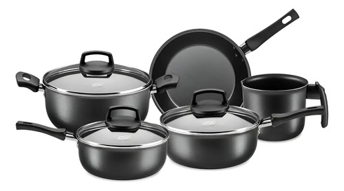 Batería Cocina Olla Cacerola Aluminio Antiadherente Safira 5p Mta Color Grafito