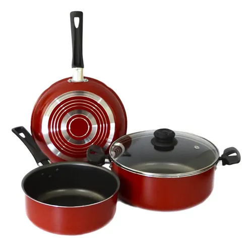 [5203] Set De Cocina Ollas + Sartén Antiadherente 4 Ps Piamonte Rojo