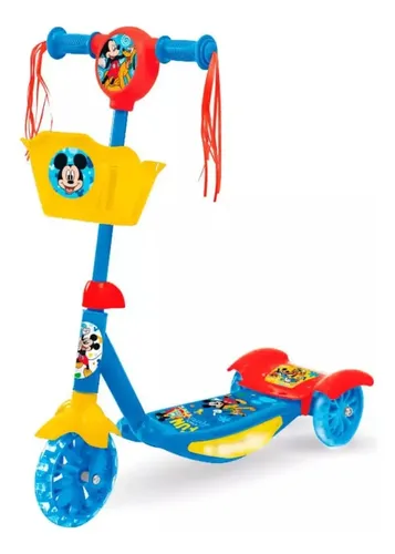 [5342] Monopatin Para Niños Infantil Con Canasto Luces Musica Color - Azul - Mickey Mouse