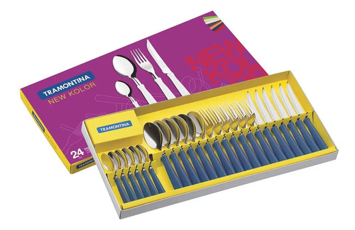 [5412] Juego Cubiertos 24 Piezas Tramontina New Kolor Cocina Azul Azul