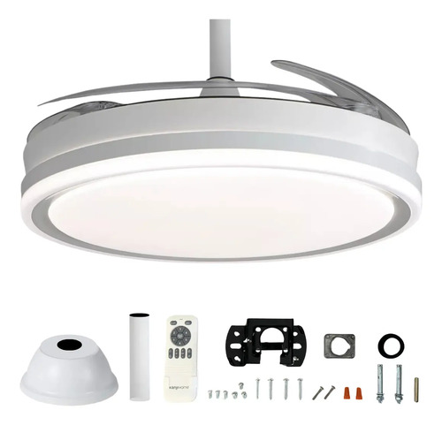 [6126] Ventilador De Techo Kanji Retráctil Blanco 4 Aspas 6 Velocid 1.15 M 50 Transparente Plástico