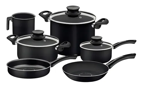 [6072] Bateria De Cocina 9 Piezas Paris Tramontina Teflon Color Negro