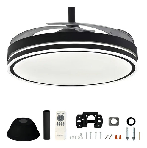 [6246] Ventilador De Techo Kanji Retráctil Negro 4 Aspas 6 Velocidades Luz Calida Natural Fria 1.15 M 50 Transparente Plástico