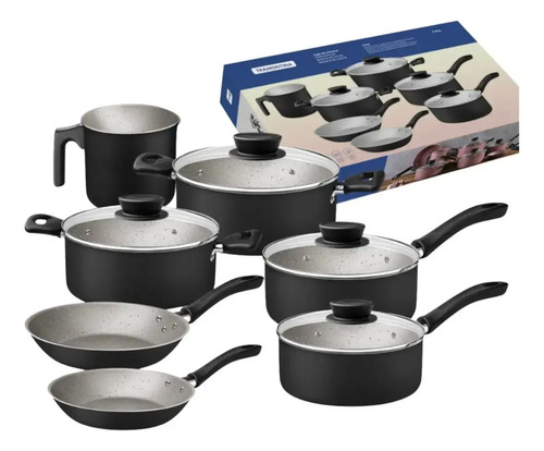 Bateria De Cocina Tramontina 11pz Linz Negro Teflon Negro Negro