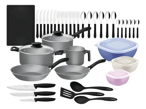 [6429] Batería De Cocina Tramontina 28399602 Con 44 Piezas Aluminio Plomo