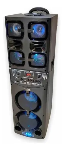 [1538] Parlante Portatil Torre Con Microfono Temuki Usb Led 7200w N Negro