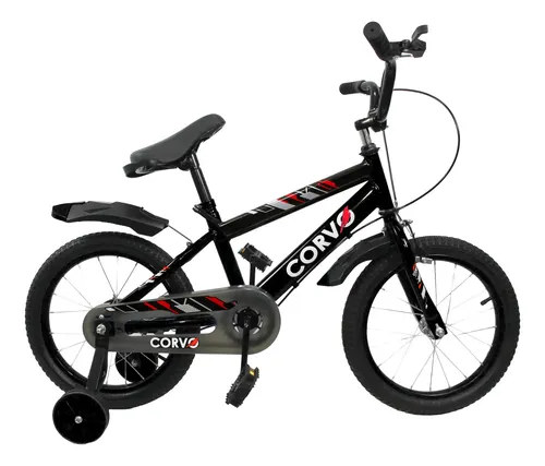 [6288] Bicicleta Infantil Corvo Rodado 16 Rueditas Acero Negro 16  