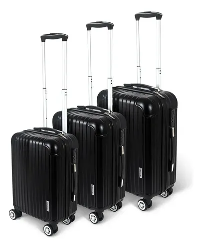 [7242] Set 3 Valijas Rig Aeropostable 20 24 28 C/black Ruedas 360 Negro Rayas