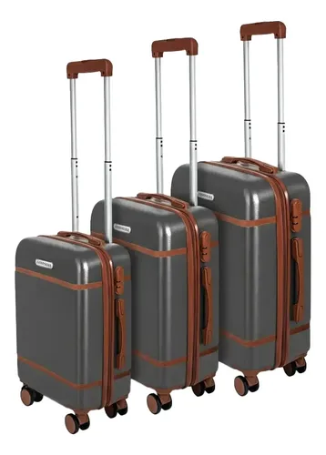 [7248] Set 3 Valijas Aeropostales 20 24 28 Rig R360 C/gris/marrón Gris Lisa