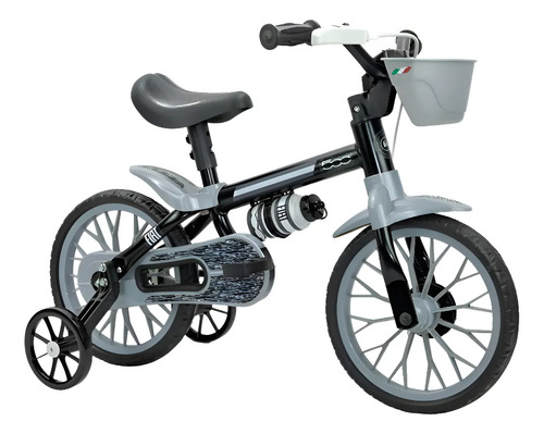 [5706] Bicicleta Rodado 12 Ruedas Goma Fiat 500 Con Cantimplora (Gris)