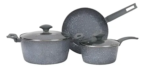 Set De Ollas Suka 5 Piezas Cerámica Antiadherente Gris Apto Inducción