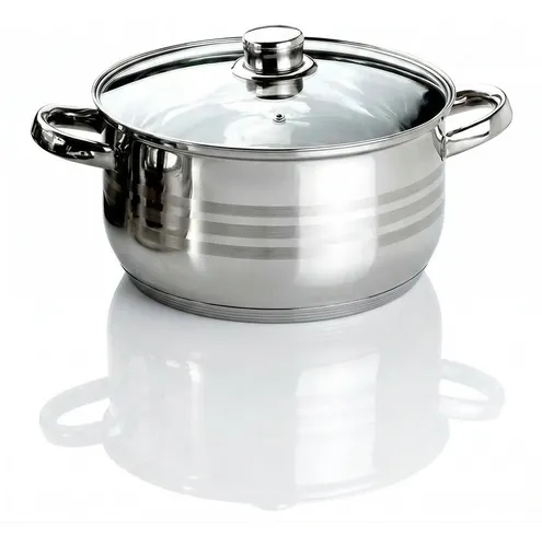[7167] Cacerola Olla 24 Cm Acero Quintuple Fondo Inducción Plateado Plateado
