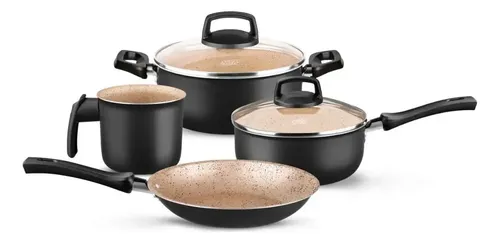 [7160] Batería Cocina Olla Cacerola Aluminio Antiadherente 4 Piezas Grafito