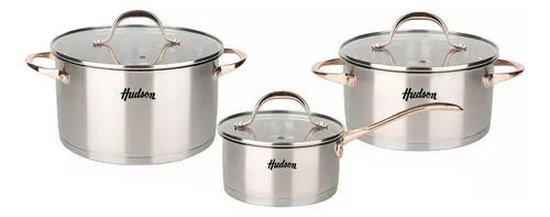Set 3 Ollas Cacerolas Hudson Acero Inox Golden Inducción 