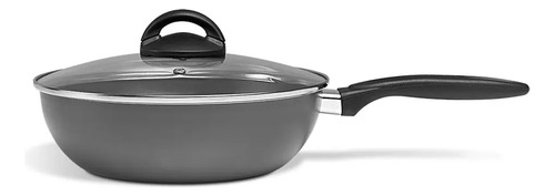 [4697] Sartén Wok Antiadherente 28cm 4,1lt Tapa Vidrio Brinox. Gris