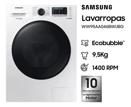 [4745] Lavarropas Automático Inverter Samsung Carga Frontal 9.5kg 1400rpm Blanco Ww95aa046bwubg