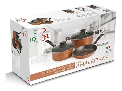 [5204] Batería De Cocina Set De Ollas + Sartén 3 Piezas Jovifel Color Dorado