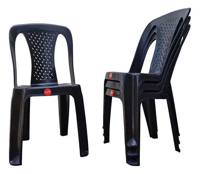 [5545] Silla Plastica Reforzada Apilable Ibiza Camping Hsk / 4 Unid (Negro)