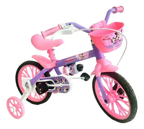 [5748] Bicicleta Infantil Reforzada Nathor R12 Rueditas Minnie Rosa Rosa R12