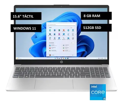 Notebook Hp 15.6  Intel I5 1235u 8gb Ram 512gb Ssd - Touchscreen - Natural Silver Plateado