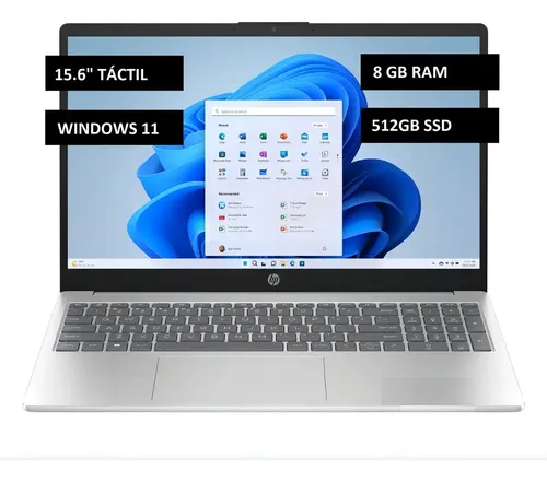 [6055] Notebook Hp 15.6  Intel I5 1235u 8gb Ram 512gb Ssd - Touchscreen - Natural Silver Plateado