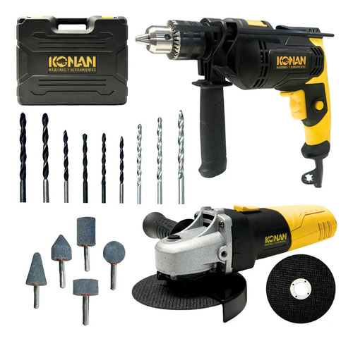 Combo Taladro 750w Y Amoladora Angular 115mm 720w Konan