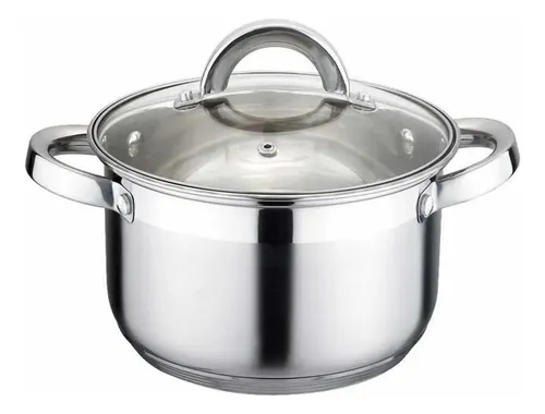 [7168] Cacerola Olla 26 Cm Acero Inox Triple Fondo Inducción Plateado