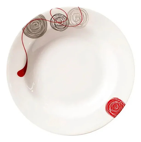 [7165] Plato Playo De Melamina X6 Unidades Diseños 25cm Color Gris Con Rojo Lisa Liso