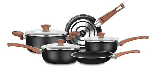Batería Cocina Cacerola Aluminio X 5 Pzas Cerámica Mta Color Negro